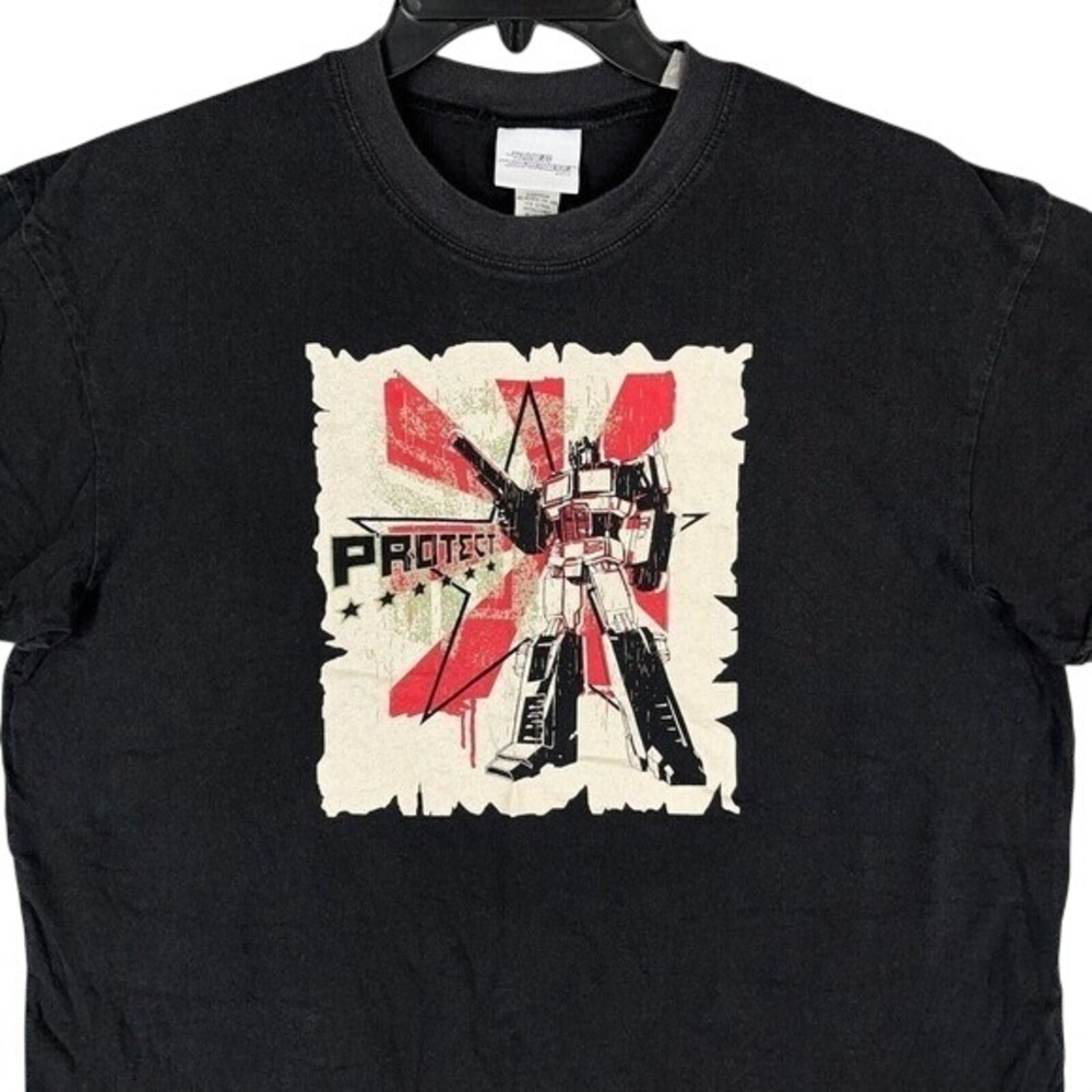 Transformers Protect Robot Graphic Tee Mens L Black Cotton Hasbro 2009 Shirt